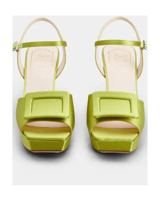 Roger Vivier Green Covered Buckle Platform Sandals