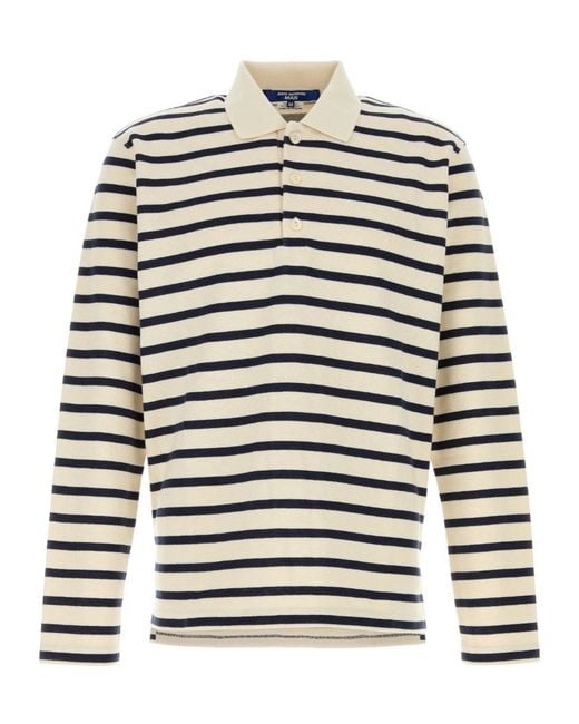 Junya Watanabe White Striped Long Sleeve Polo Shirt for men