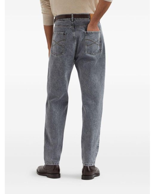 Brunello Cucinelli Gray Logo Patch Straight-Leg Jeans for men