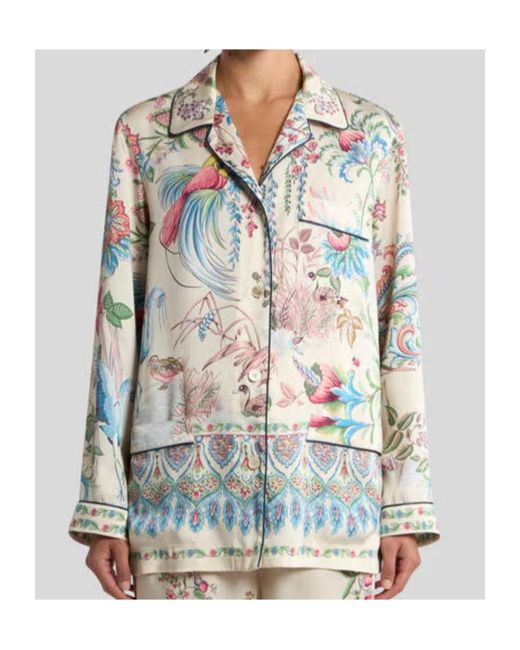 Etro White Placed Flora And Fauna Print Twill Shirt