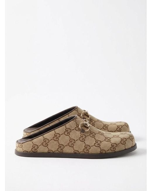 Gucci Brown Horsebit Monogrammed Mules