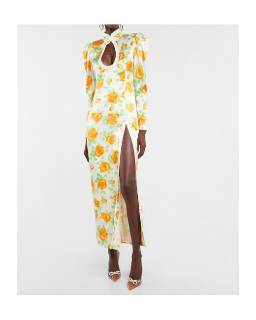 Alessandra Rich Metallic Floral Silk Midi Dress
