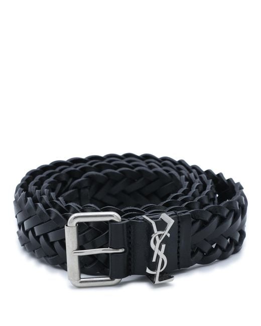 Saint Laurent White Logo Plaque Buckled Belt for men