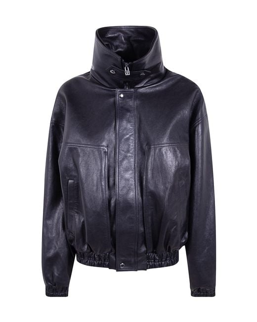 Magda Butrym Black Leather Aviator Jacket