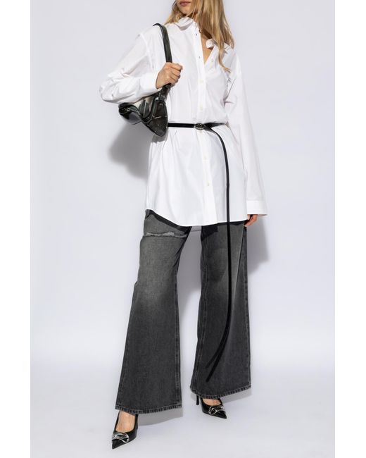 DIESEL White D-Dalis Logo Embroidered Shirt Dress