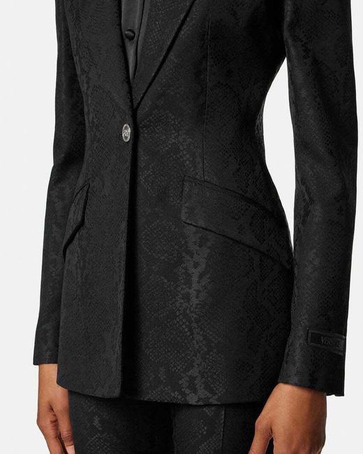 Versace Black Pattern-Jacquard Single-Breasted Blazer