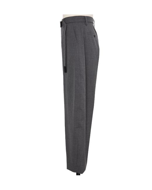 Sacai Gray Pleated Belted Pants for men