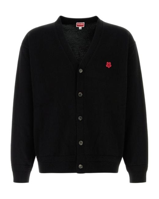 KENZO Black V-Neck Buttoned Cardigan for men