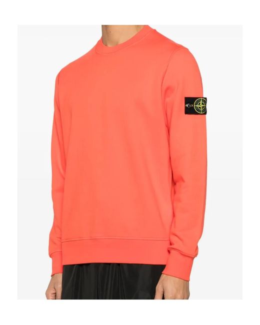 Stone Island Red Compass Patch Crewneck Sweatshirt for men