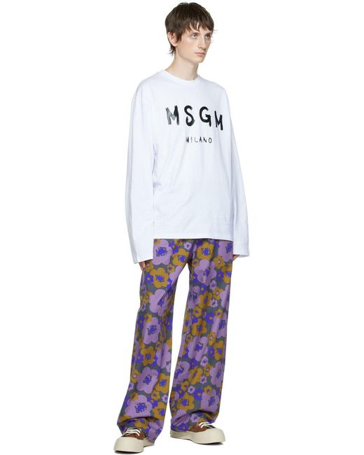 MSGM White Logo Printed Long-Sleeved T-Shirt for men