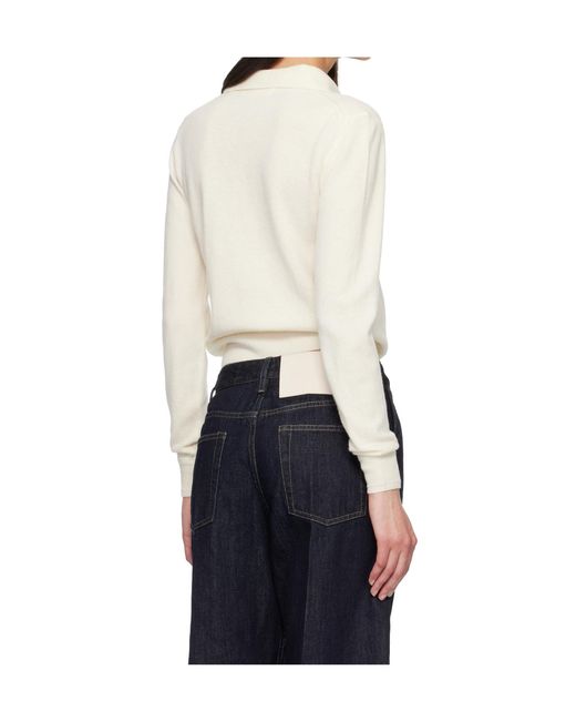 Jil Sander White Long-Sleeved Wool Knit Polo Shirt