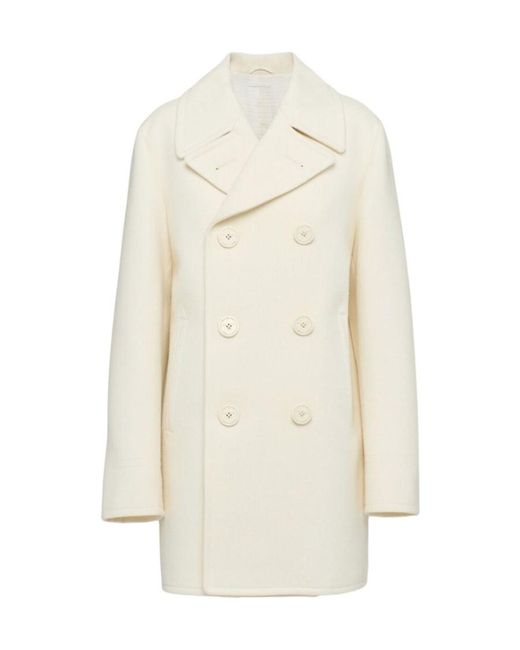 Prada White Double-Breasted Long-Sleeved Coat