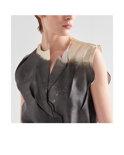 Prada Gray Tie-Dyed V-Neck Sleeveless Blouse
