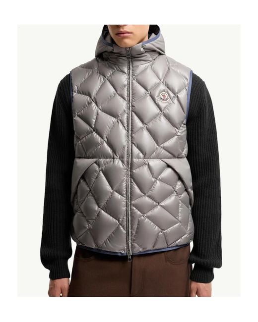 Moncler Gray Iarba Hooded Geometric Quilted Down Vest for men