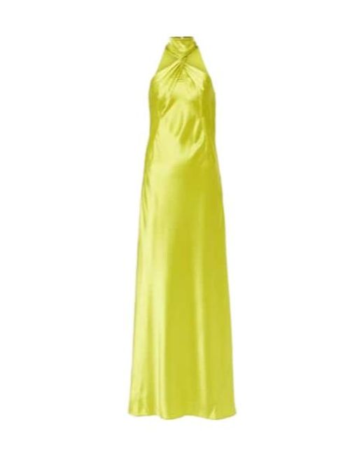 Galvan Yellow Portico Halterneck Satin Gown