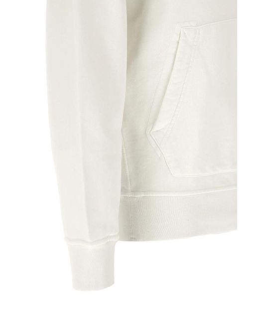 Stone Island White Logo Patch Drawstring Hoodie for men