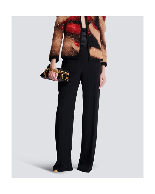 Balmain Black Crepe Straight-Leg Tailored Trousers