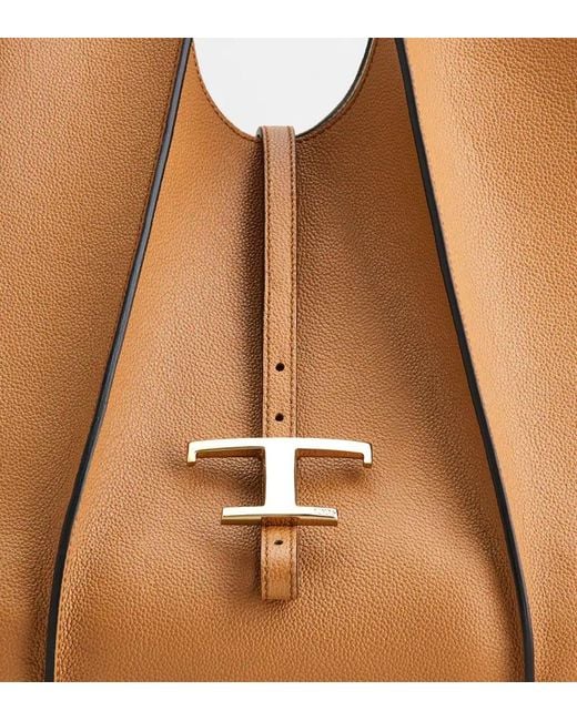 Tod's Brown T Timeless Open-Top Medium Tote Bag