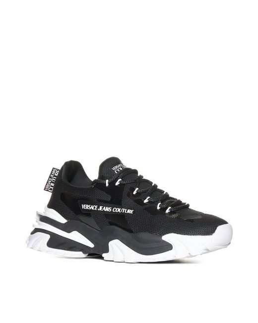 Versace Jeans Black Couture Panelled Round-Toe Lace-Up Sneakers for men
