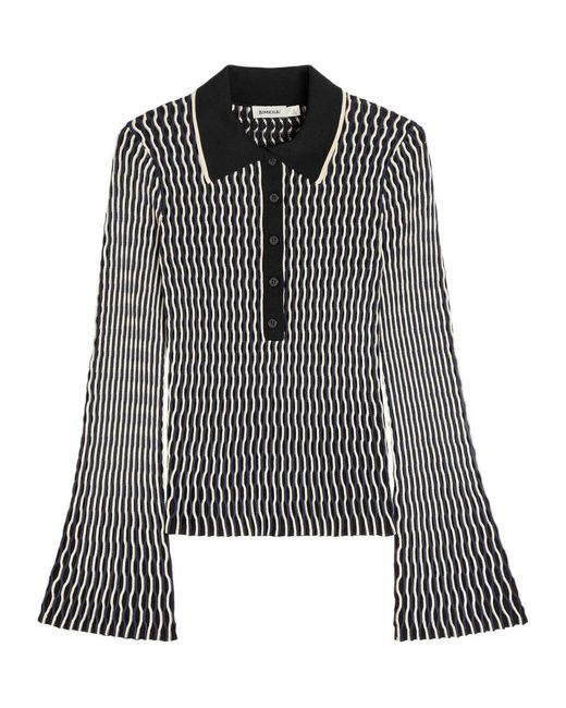 Jonathan Simkhai Black Collen Textured Knit Polo Top