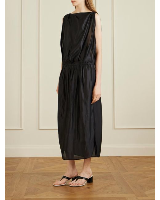 Khaite Black Tia Satin-Twill Midi Dress