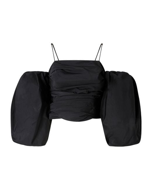 Pinko Black Balloon-Sleeve Draped Top