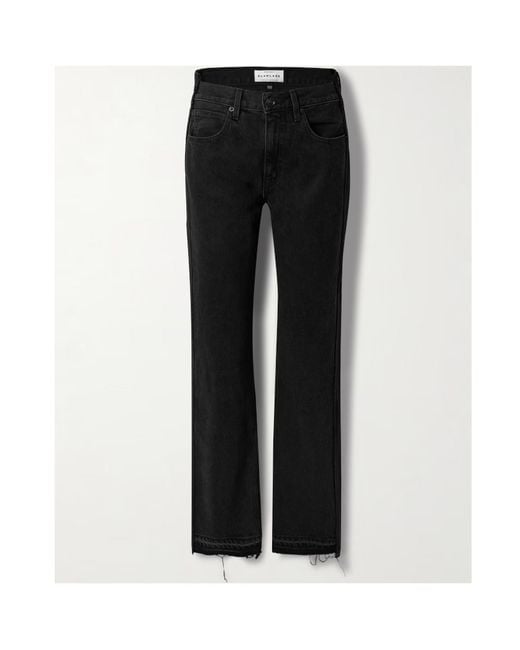 SLVRLAKE Denim Black London Frayed Paneled High-Rise Straight-Leg Organic Jeans