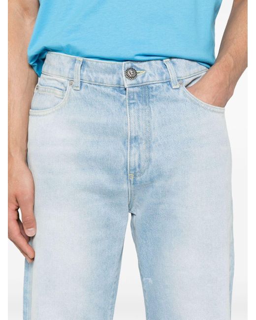 Balmain Blue Straight Leg Washed Denim Jeans for men