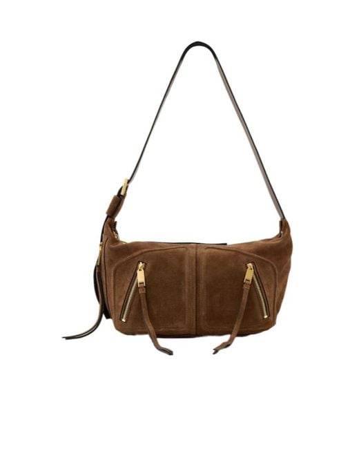 AllSaints Brown Zippered Shoulder Bag