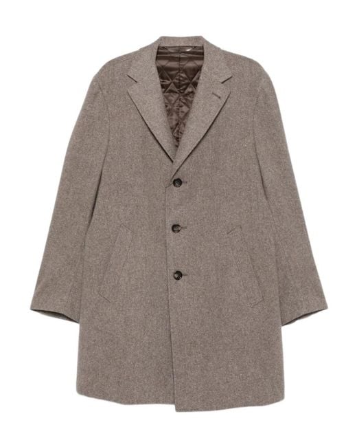 Canali Brown Single-Breasted Notched-Lapels Wool Coat for men