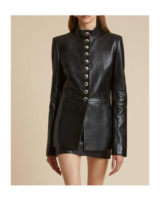 Khaite Black Standing Collar Leather Jacket