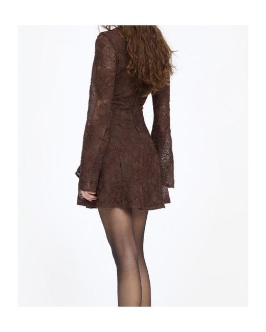 ROTATE BIRGER CHRISTENSEN Brown Flower Mesh Ls Mini Dress