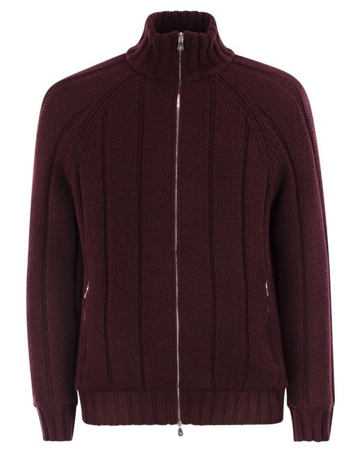 Brunello Cucinelli Red Cashmere Knit Down Jacket With Zip for men