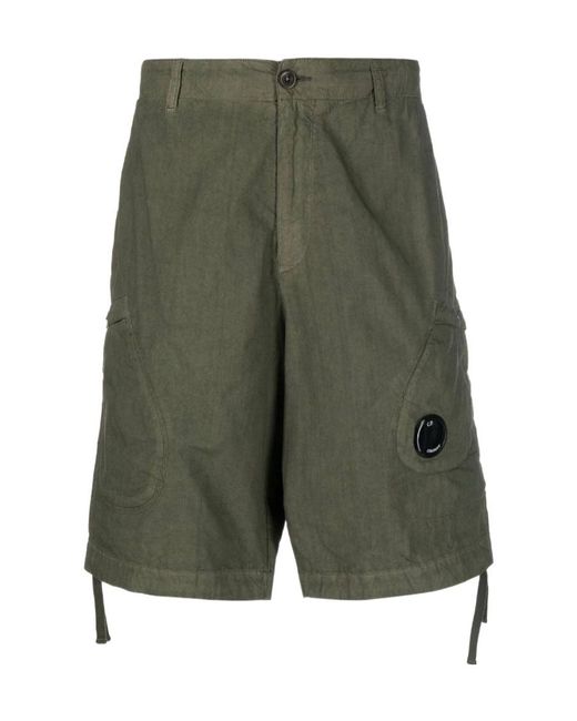 C P Company Green Multi-Pocket Cotton Bermuda Shorts for men
