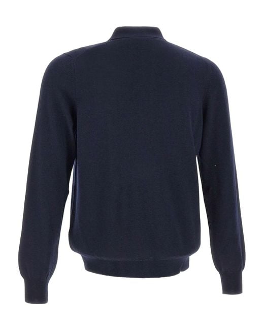 Gran Sasso Blue Long-Sleeved Knitted Polo Shirt for men