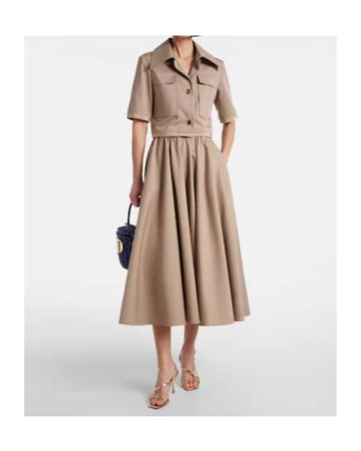Patou Brown Gathered Cotton Gabardine Midi Skirt