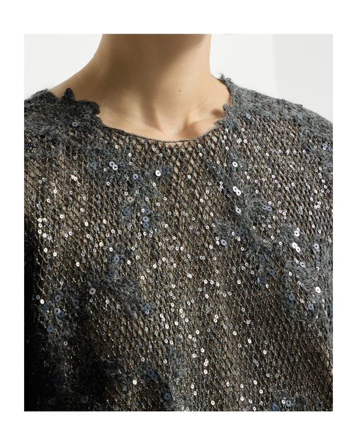 Brunello Cucinelli Gray Dazzling Lace-Embroidery T-Shirt