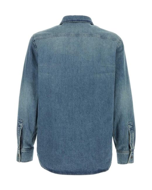 Gucci Blue Cotton Denim Shirt With Embroidery for men