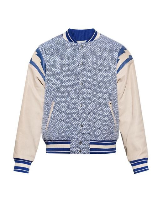 Rhude Blue Diamond-Jacquard Varsity Jacket for men