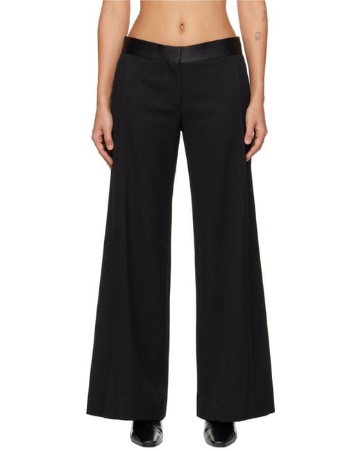 Victoria Beckham Black Wide-Leg Satin-Trim Trousers