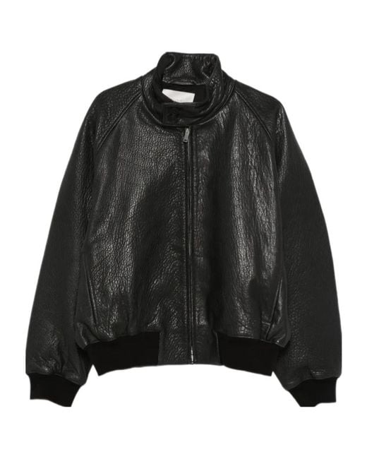 Studio Nicholson Black Leather Jacket With A Zipper for men