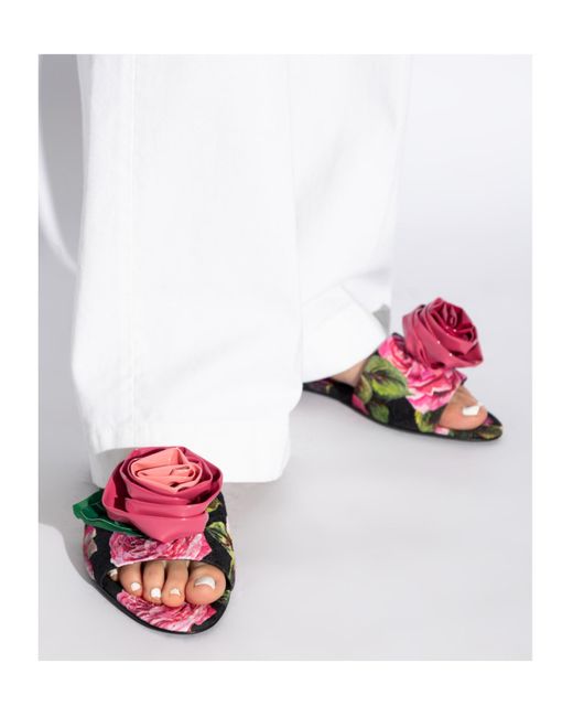Dolce & Gabbana White Floral Detailed Slip-On Slides