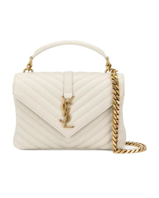 Saint Laurent White College Quilted Medium Shoulder Bag