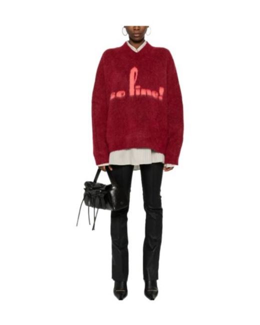 Martine Rose Red Brushed V-Neck Sweater for men