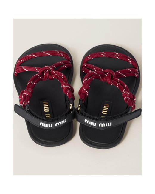 Miu Miu Red Logo-Embossed Flat Sandals