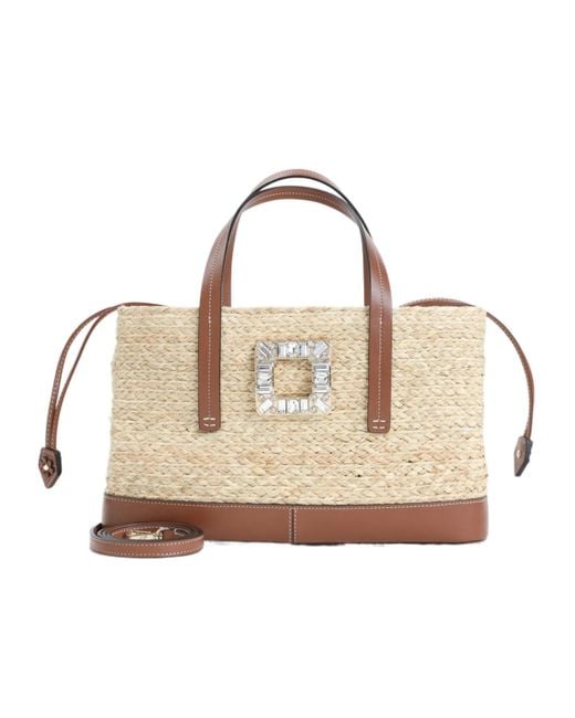 Roger Vivier Natural Embellished Skate Shopping Bag