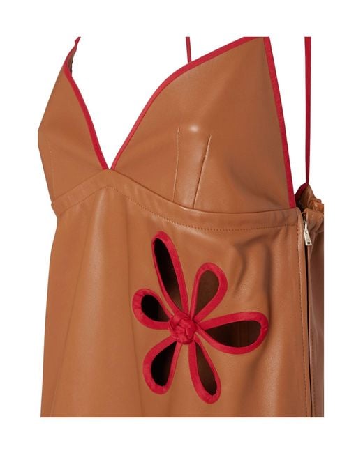 Fendi Brown Elegant Leather Mini Dress With Cut-Outs And Ajour Motif
