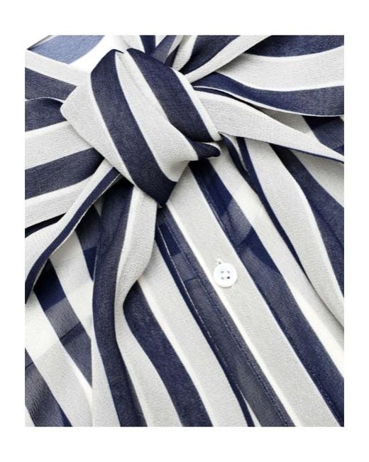 Self-Portrait Blue Stripe Tie Neck Blouse