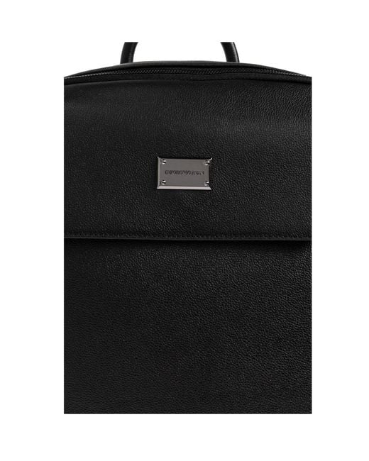 Emporio Armani Black Logo Patch Leather Backpack for men