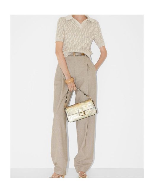 Fendi White Logo Detailed Knitted Polo Top